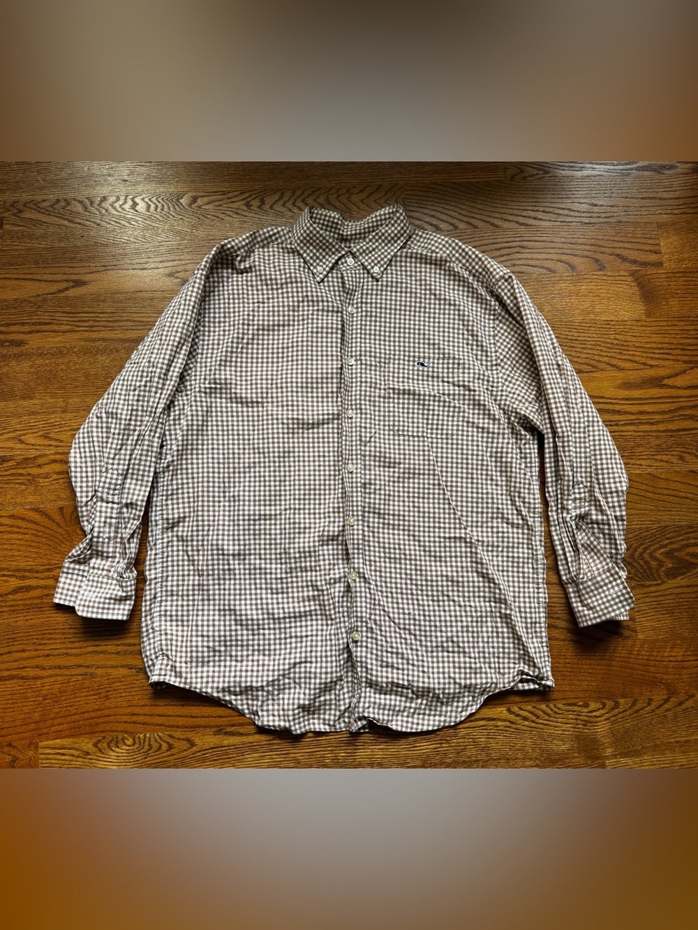 Vineyard Vines Men’s Large Tucker Brown Gingham Button Down Shirt